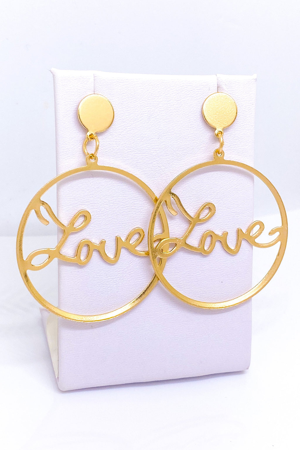 Love Dangle Hoop Earrings Gold Script Fashion Jewelry