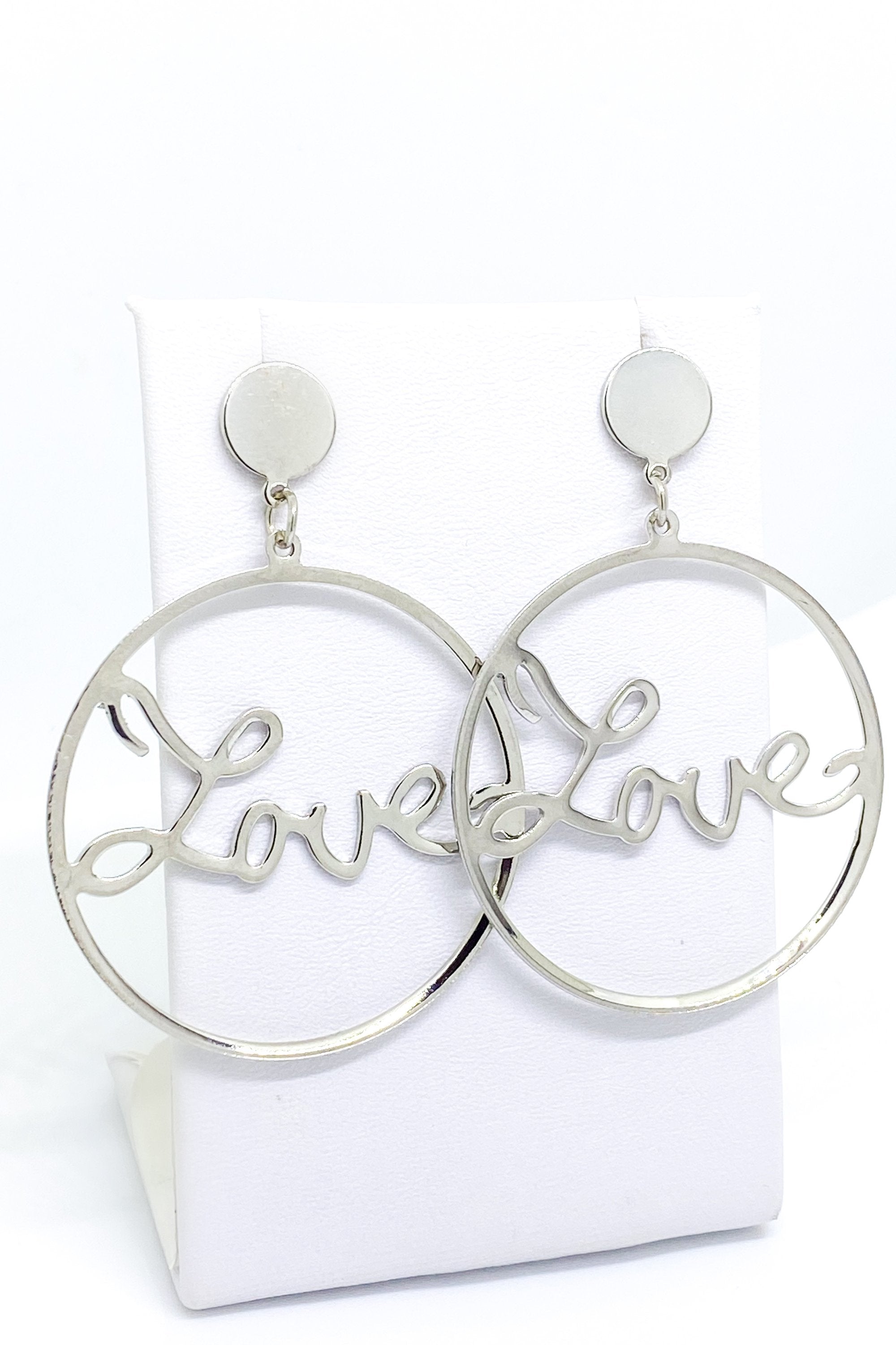 Love Dangle Hoop Earrings Gold Script Fashion Jewelry