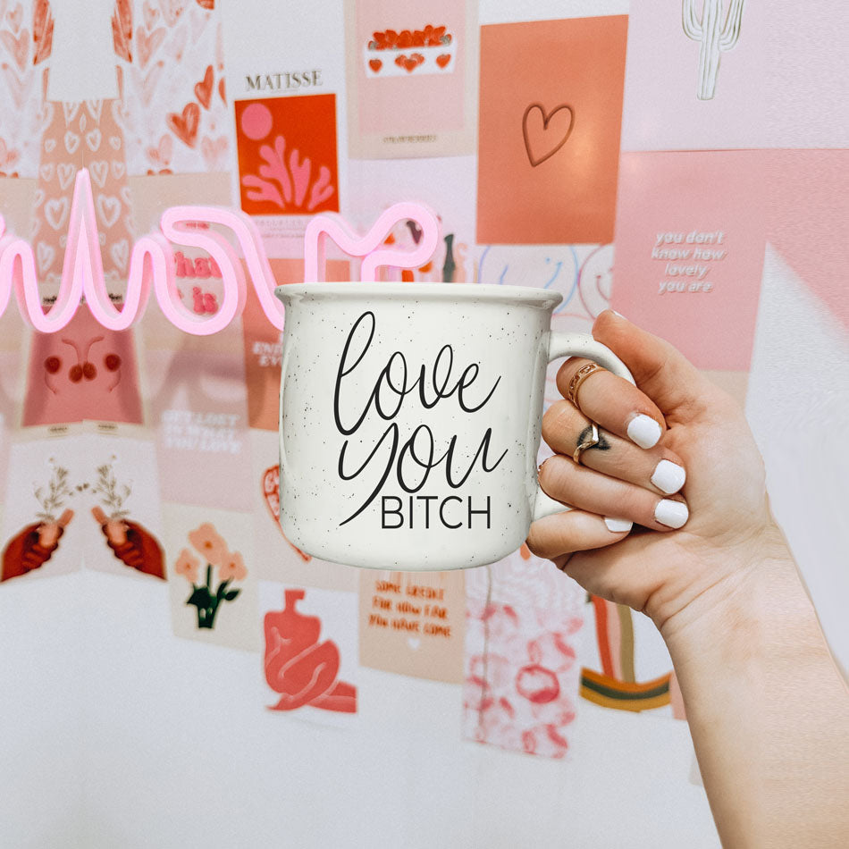 Love You Bitch Ceramic Coffee Mug 14.5oz Funny Sassy Gift For Best Friend BandsCo Straps