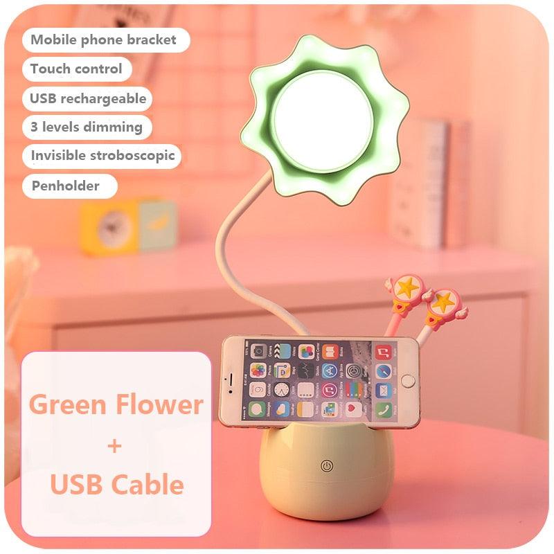 Lovely 3 Levels Dimmer Reading Table Lamp Pen Case Base Student LED Desk Lamp Girls Charge Bedside Lamp for Bedroom Studyroom Cute Study Lamps for Bedroom Décor Stevvex