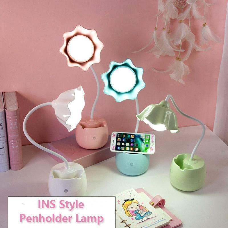 Lovely 3 Levels Dimmer Reading Table Lamp Pen Case Base Student LED Desk Lamp Girls Charge Bedside Lamp for Bedroom Studyroom Cute Study Lamps for Bedroom Décor Stevvex
