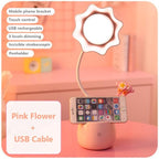 Lovely 3 Levels Dimmer Reading Table Lamp Pen Case Base Student LED Desk Lamp Girls Charge Bedside Lamp for Bedroom Studyroom Cute Study Lamps for Bedroom Décor Stevvex