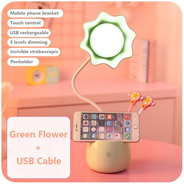 Lovely 3 Levels Dimmer Reading Table Lamp Pen Case Base Student LED Desk Lamp Girls Charge Bedside Lamp for Bedroom Studyroom Cute Study Lamps for Bedroom Décor Stevvex
