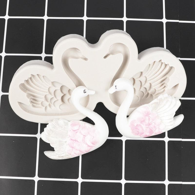 Lovely Couple Swan Shape Silicone Mold  Fondant Chocolate Resin Aroma Stone Soap Mold For Pastry Cup Cake Decorating Kitchen Tool Swan Silicone Fondant Molds Swan Couple Chocolate Mold Stevvex