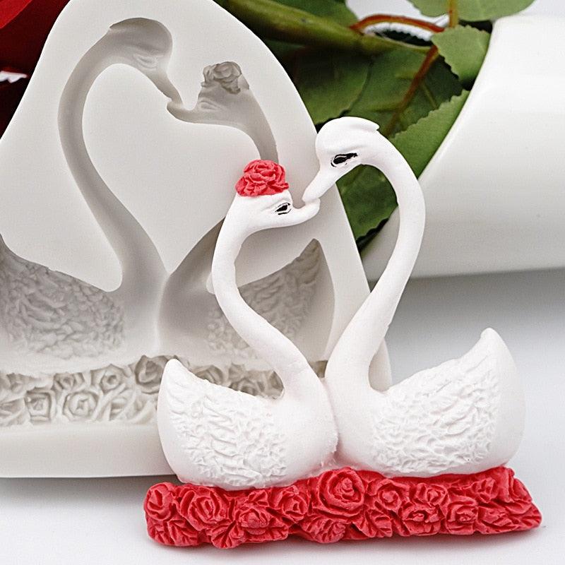 Lovely Couple Swan Shape Silicone Mold  Fondant Chocolate Resin Aroma Stone Soap Mold For Pastry Cup Cake Decorating Kitchen Tool Swan Silicone Fondant Molds Swan Couple Chocolate Mold Stevvex