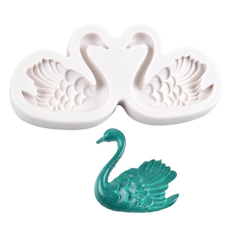 Lovely Couple Swan Shape Silicone Mold  Fondant Chocolate Resin Aroma Stone Soap Mold For Pastry Cup Cake Decorating Kitchen Tool Swan Silicone Fondant Molds Swan Couple Chocolate Mold Stevvex