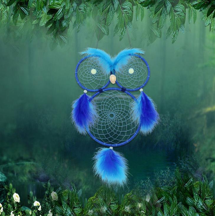 Lovely Owl Dream Catcher Wall Hanging Ornament Large Handmade Perfect Gift Design Dreamcatcher Decoration For Kids' Bedroom Dorm Nursery Chic Ornament Craft  Eyes Can Be Glowed In Darkness Stevvex