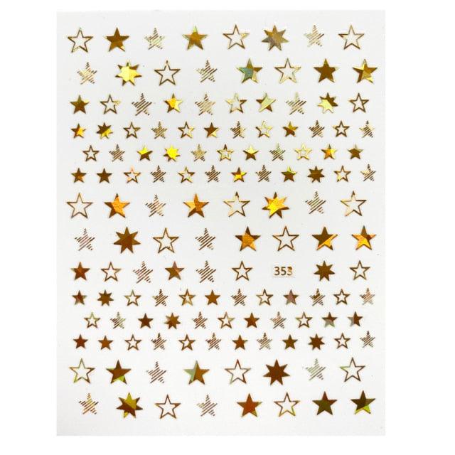 Lovely Stars Geometry 3D Nails Art Sticker Gold Silver Rose gold Ornaments self-Adhesive Sliders Manicure Accessories Decoration for Women Girls Art Stickers Decal Decoration Metallic Curve Strip Line Nail Stevvex
