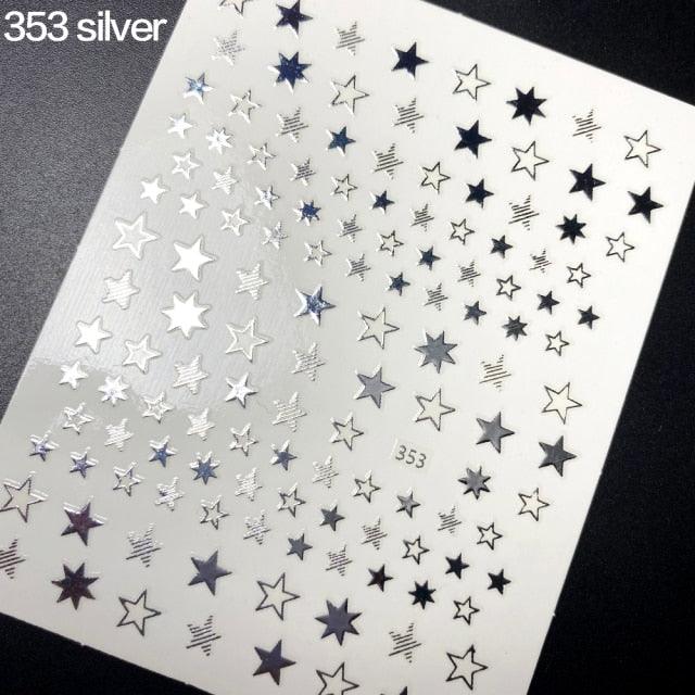 Lovely Stars Geometry 3D Nails Art Sticker Gold Silver Rose gold Ornaments self-Adhesive Sliders Manicure Accessories Decoration for Women Girls Art Stickers Decal Decoration Metallic Curve Strip Line Nail Stevvex