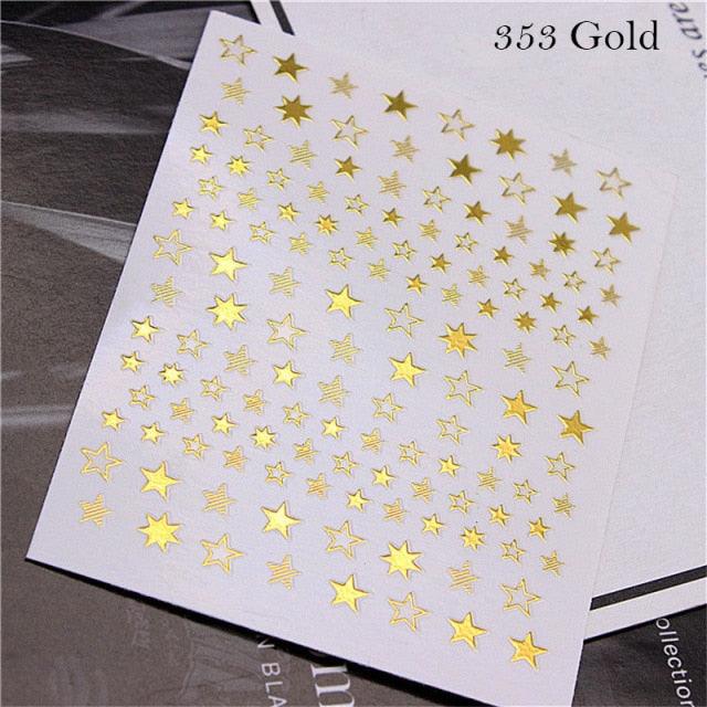 Lovely Stars Geometry 3D Nails Art Sticker Gold Silver Rose gold Ornaments self-Adhesive Sliders Manicure Accessories Decoration for Women Girls Art Stickers Decal Decoration Metallic Curve Strip Line Nail Stevvex