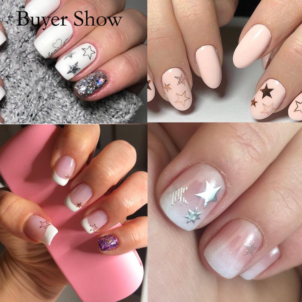 Lovely Stars Geometry 3D Nails Art Sticker Gold Silver Rose gold Ornaments self-Adhesive Sliders Manicure Accessories Decoration for Women Girls Art Stickers Decal Decoration Metallic Curve Strip Line Nail Stevvex