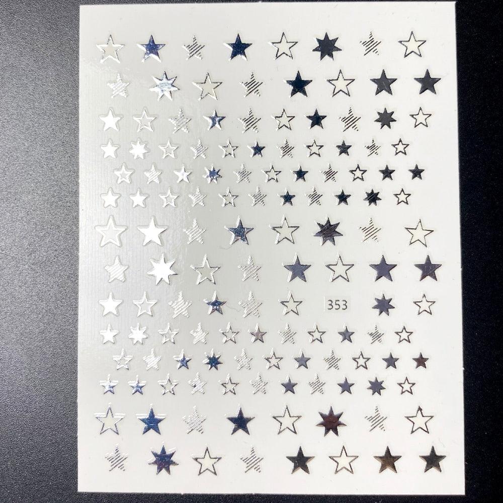 Lovely Stars Geometry 3D Nails Art Sticker Gold Silver Rose gold Ornaments self-Adhesive Sliders Manicure Accessories Decoration for Women Girls Art Stickers Decal Decoration Metallic Curve Strip Line Nail Stevvex