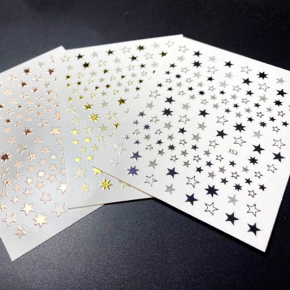 Lovely Stars Geometry 3D Nails Art Sticker Gold Silver Rose gold Ornaments self-Adhesive Sliders Manicure Accessories Decoration for Women Girls Art Stickers Decal Decoration Metallic Curve Strip Line Nail Stevvex