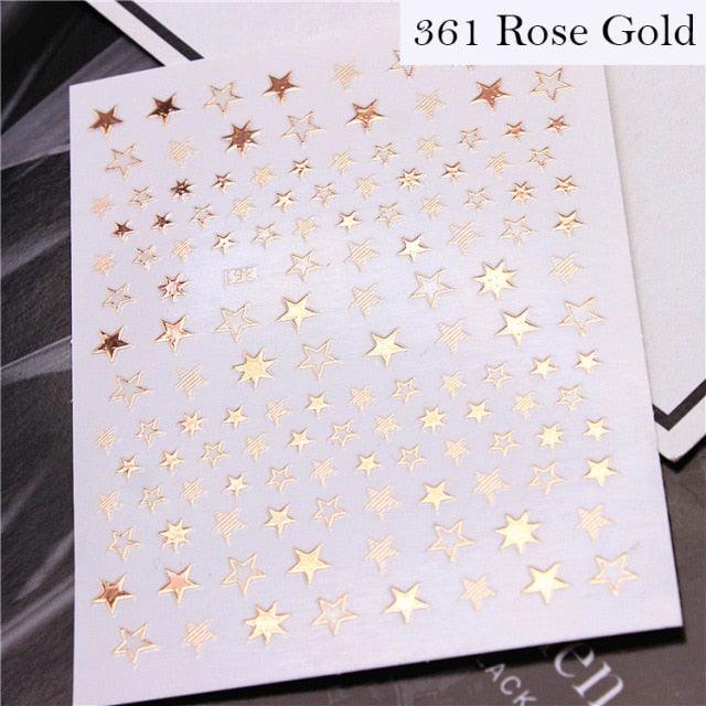Lovely Stars Geometry 3D Nails Art Sticker Gold Silver Rose gold Ornaments self-Adhesive Sliders Manicure Accessories Decoration for Women Girls Art Stickers Decal Decoration Metallic Curve Strip Line Nail Stevvex
