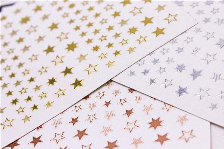 Lovely Stars Geometry 3D Nails Art Sticker Gold Silver Rose gold Ornaments self-Adhesive Sliders Manicure Accessories Decoration for Women Girls Art Stickers Decal Decoration Metallic Curve Strip Line Nail Stevvex