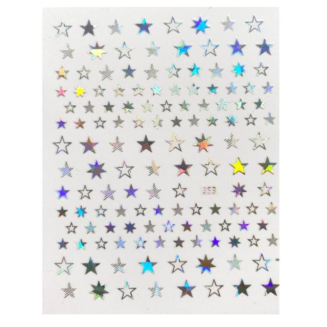 Lovely Stars Geometry 3D Nails Art Sticker Gold Silver Rose gold Ornaments self-Adhesive Sliders Manicure Accessories Decoration for Women Girls Art Stickers Decal Decoration Metallic Curve Strip Line Nail Stevvex