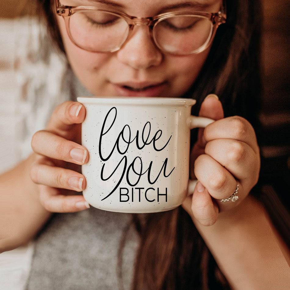Love You Bitch Ceramic Coffee Mug 14.5oz Funny Sassy Gift For Best Friend BandsCo Straps
