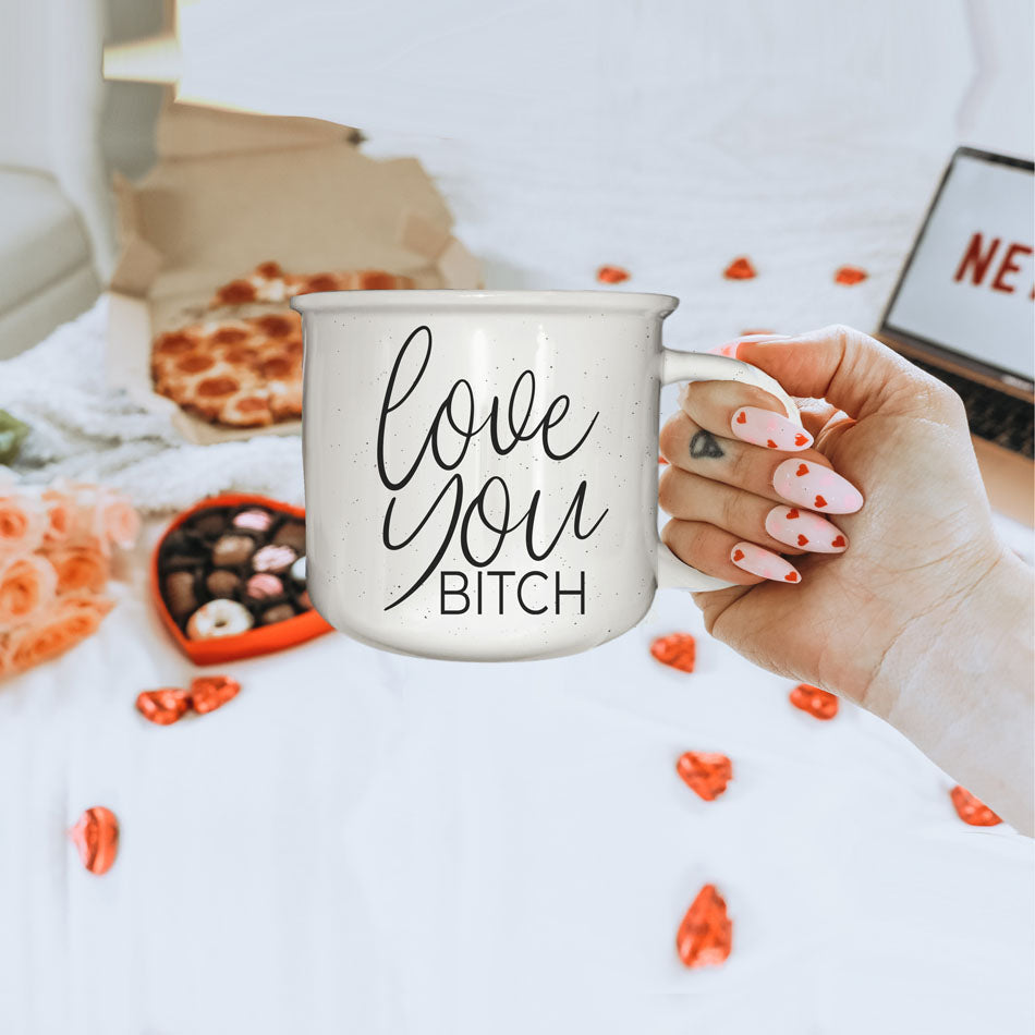 Love You Bitch Ceramic Coffee Mug 14.5oz Funny Sassy Gift For Best Friend BandsCo Straps