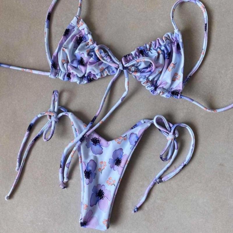 Low Waist Bikini Triangle Swimwear Female String Swimsuit Women Two Piece Swimsuit Swimwear Halter String Triangle Bikini Sets Women Print 2 Piece Suit Push Up Bathing Suit Swim Suit New Stevvex