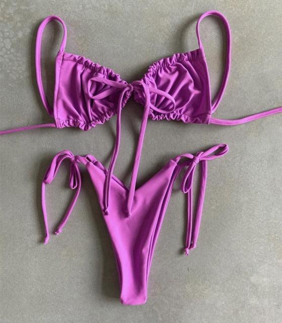 Low Waist Bikini Triangle Swimwear Female String Swimsuit Women Two Piece Swimsuit Swimwear Halter String Triangle Bikini Sets Women Print 2 Piece Suit Push Up Bathing Suit Swim Suit New Stevvex