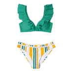 Low-waist Bikinis Set Swimwear Women Swimsuits Bathing Suit Orange Floral Ruffled Bikini Beachwear Bikini Swimsuits Ruffle Floral Two Piece Bathing Suits Printed Halter Neck Swimwear Beachwear