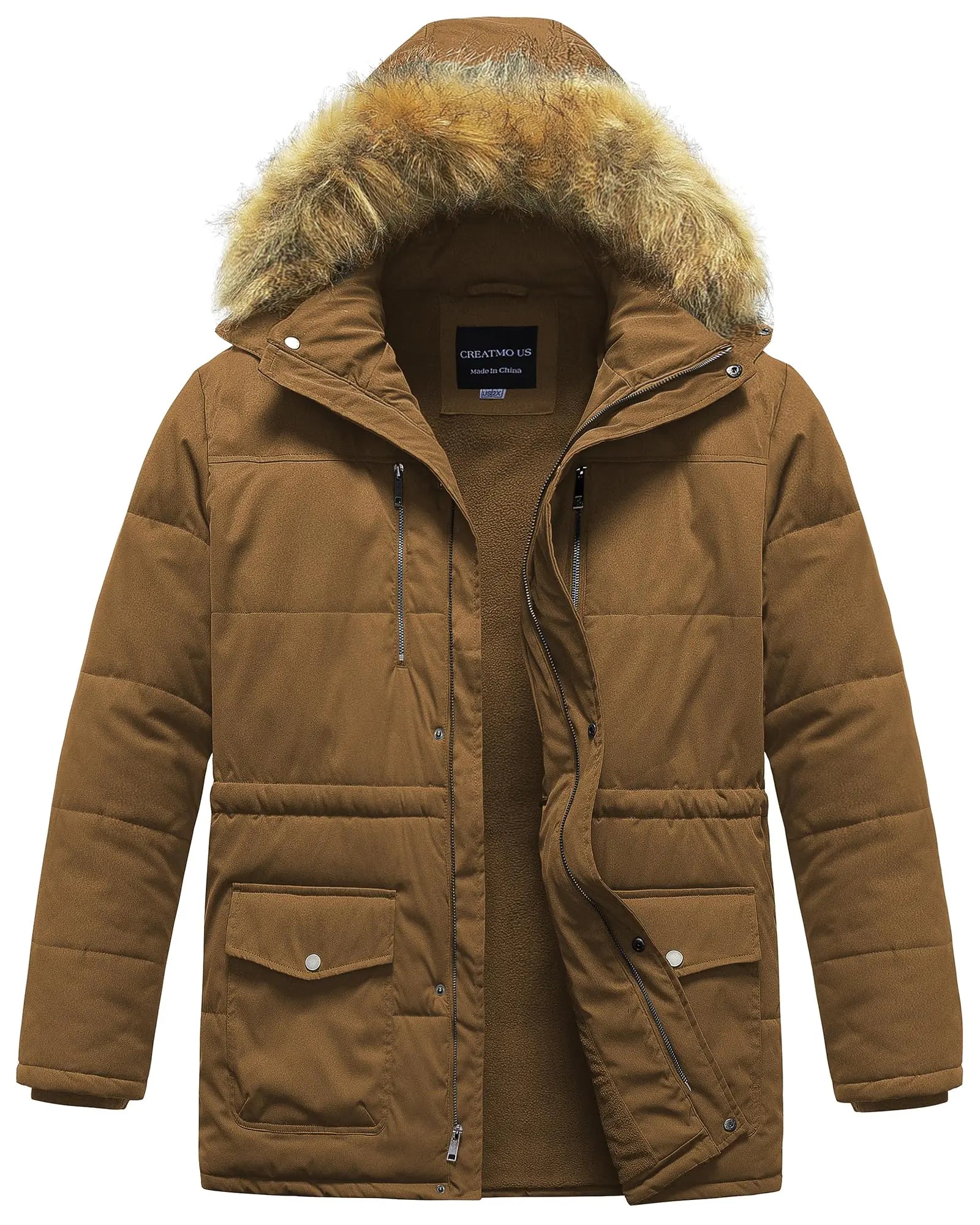 CREATMO US Mens Big & Tall Clothing Jackets For Men Coats Mens Winter Jacket Hooded Warm Fleece Thicken Windproof Down Parka Coat With Hood Snow proof Light Brown 3X Lootquake LLC