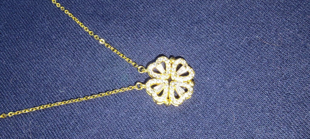 Lucky Clover Four Leaf Heart Necklace Gold Plated Pendant
