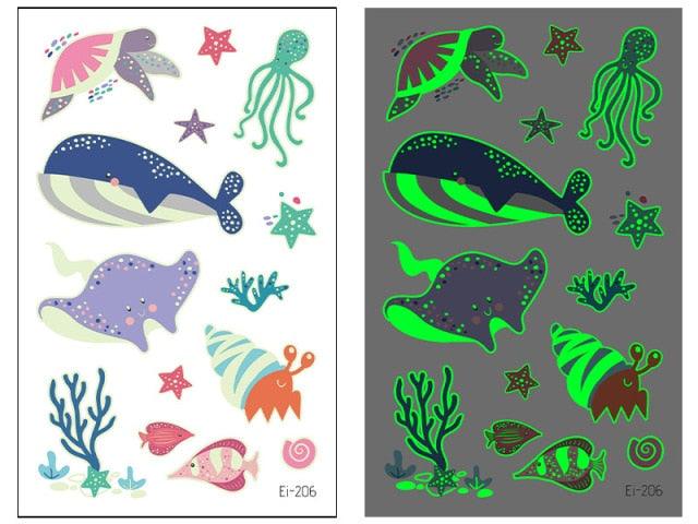 Luminous Tattoo Stickers Temporary Animal Tattoos Glow Paste on Face Arm Leg Fluorescent Waterproof Fake Tattoo For Kids Girls Stevvex