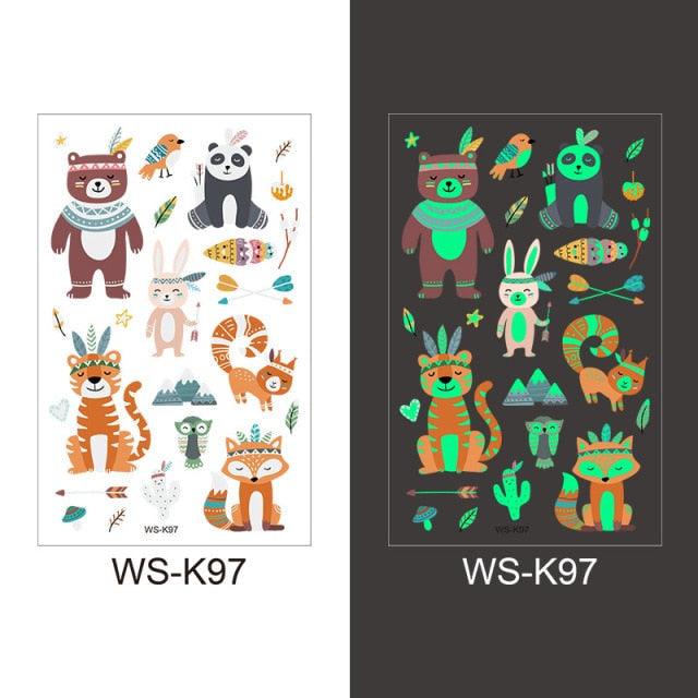 Luminous Tattoo Stickers Temporary Animal Tattoos Glow Paste on Face Arm Leg Fluorescent Waterproof Fake Tattoo For Kids Girls Stevvex
