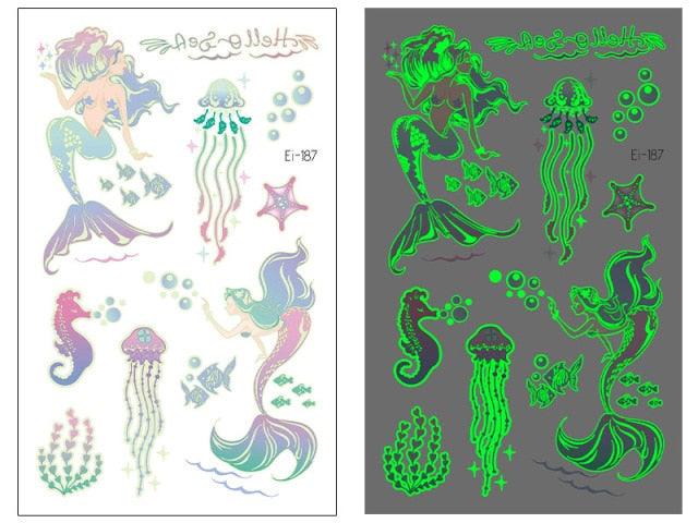 Luminous Tattoo Stickers Temporary Animal Tattoos Glow Paste on Face Arm Leg Fluorescent Waterproof Fake Tattoo For Kids Girls Stevvex