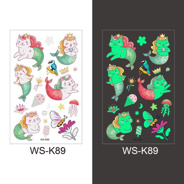 Luminous Tattoo Stickers Temporary Animal Tattoos Glow Paste on Face Arm Leg Fluorescent Waterproof Fake Tattoo For Kids Girls Stevvex