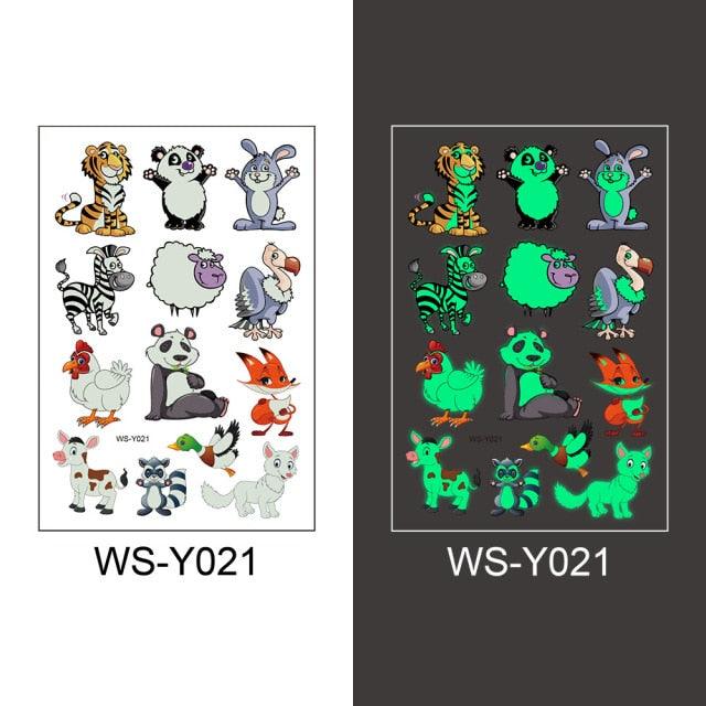 Luminous Tattoo Stickers Temporary Animal Tattoos Glow Paste on Face Arm Leg Fluorescent Waterproof Fake Tattoo For Kids Girls Stevvex