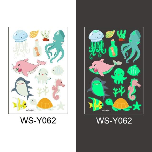 Luminous Tattoo Stickers Temporary Animal Tattoos Glow Paste on Face Arm Leg Fluorescent Waterproof Fake Tattoo For Kids Girls Stevvex