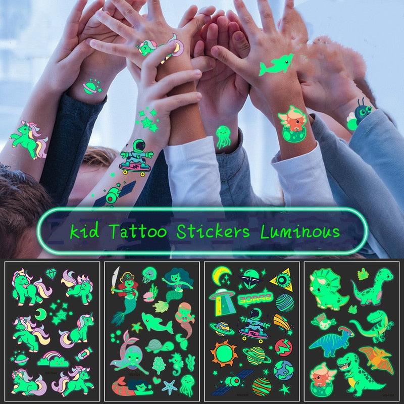 Luminous Tattoo Stickers Temporary Animal Tattoos Glow Paste on Face Arm Leg Fluorescent Waterproof Fake Tattoo For Kids Girls Stevvex