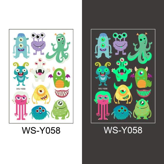 Luminous Tattoo Stickers Temporary Animal Tattoos Glow Paste on Face Arm Leg Fluorescent Waterproof Fake Tattoo For Kids Girls Stevvex