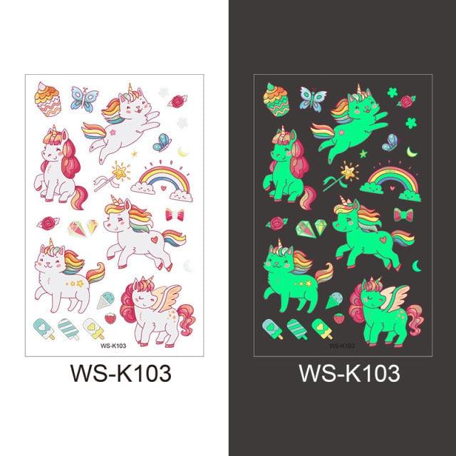 Luminous Tattoo Stickers Temporary Animal Tattoos Glow Paste on Face Arm Leg Fluorescent Waterproof Fake Tattoo For Kids Girls Stevvex