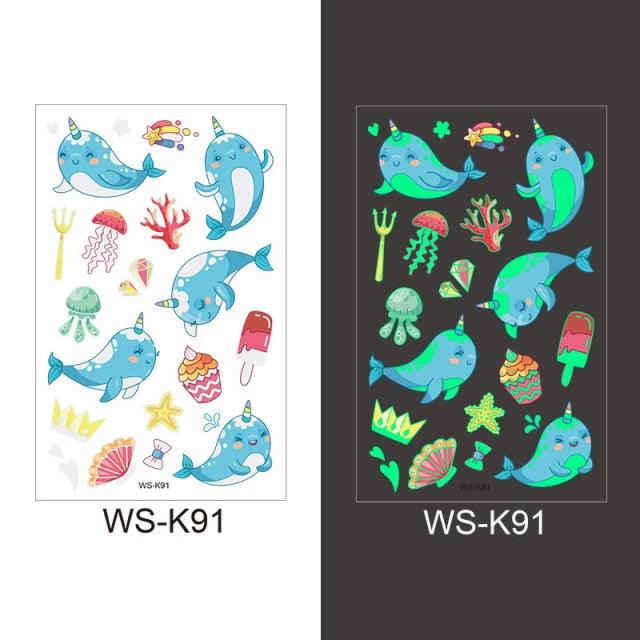 Luminous Tattoo Stickers Temporary Animal Tattoos Glow Paste on Face Arm Leg Fluorescent Waterproof Fake Tattoo For Kids Girls Stevvex