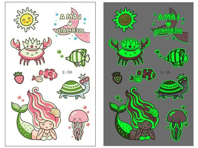 Luminous Tattoo Stickers Temporary Animal Tattoos Glow Paste on Face Arm Leg Fluorescent Waterproof Fake Tattoo For Kids Girls Stevvex
