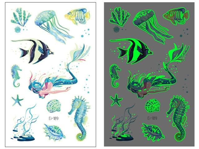 Luminous Tattoo Stickers Temporary Animal Tattoos Glow Paste on Face Arm Leg Fluorescent Waterproof Fake Tattoo For Kids Girls Stevvex