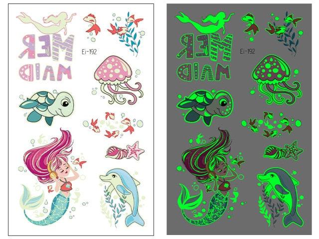 Luminous Tattoo Stickers Temporary Animal Tattoos Glow Paste on Face Arm Leg Fluorescent Waterproof Fake Tattoo For Kids Girls Stevvex