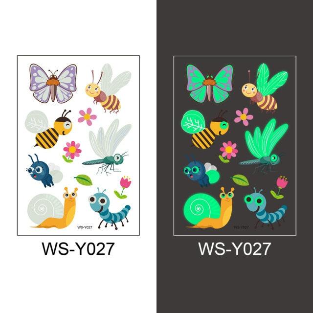 Luminous Tattoo Stickers Temporary Animal Tattoos Glow Paste on Face Arm Leg Fluorescent Waterproof Fake Tattoo For Kids Girls Stevvex