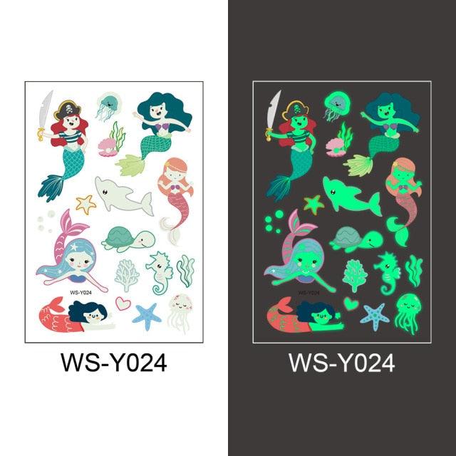 Luminous Tattoo Stickers Temporary Animal Tattoos Glow Paste on Face Arm Leg Fluorescent Waterproof Fake Tattoo For Kids Girls Stevvex