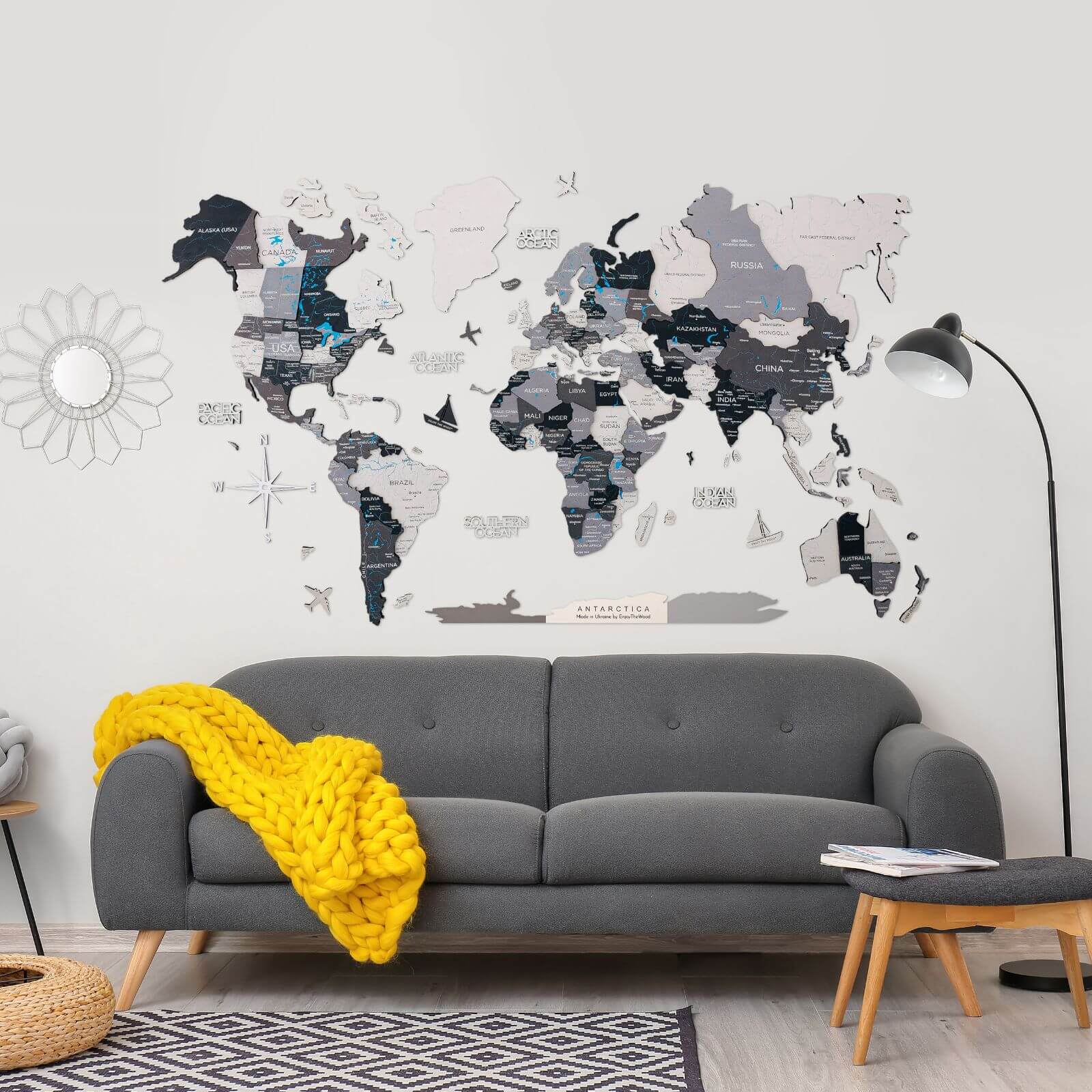 3D Luminous/Magnetic Colored Wooden World Map Nordik Enjoy The Wood