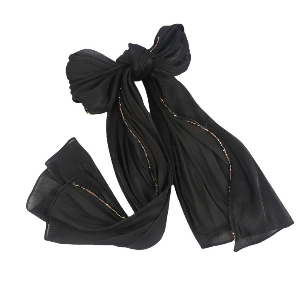 Lustrous Thread Hijab with Satin & Crinkle Texture, Featuring Metal Chain (MH142)