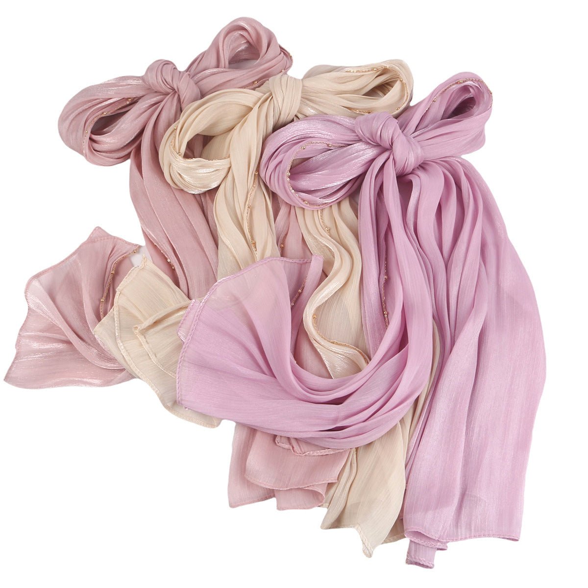Lustrous Thread Hijab with Satin & Crinkle Texture, Featuring Metal Chain (MH142)