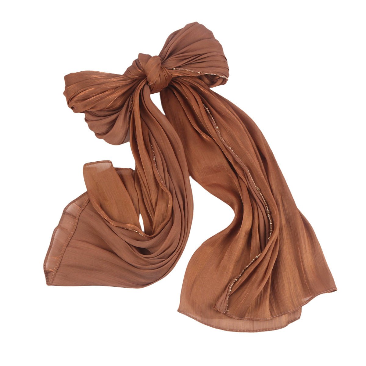 Lustrous Thread Hijab with Satin & Crinkle Texture, Featuring Metal Chain (MH142)