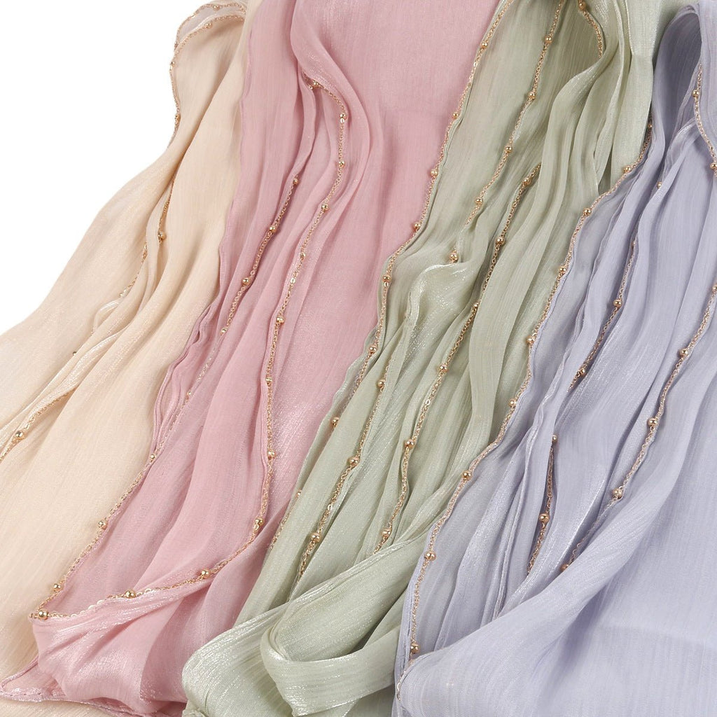 Lustrous Thread Hijab with Satin & Crinkle Texture, Featuring Metal Chain (MH142)