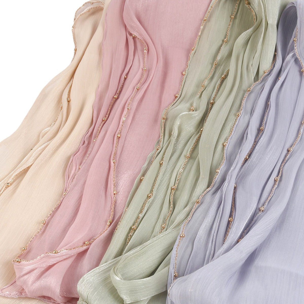 Lustrous Thread Hijab with Satin & Crinkle Texture, Featuring Metal Chain (MH142)