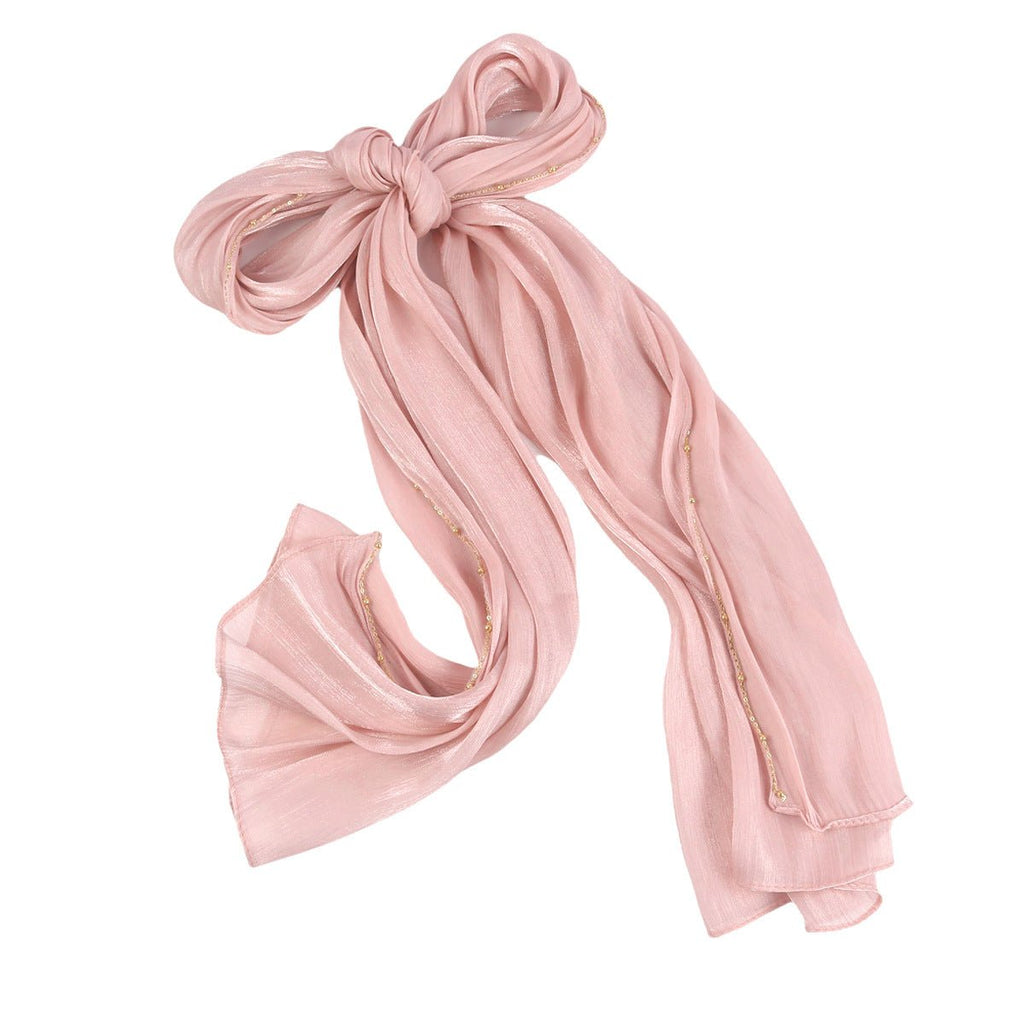 Lustrous Thread Hijab with Satin & Crinkle Texture, Featuring Metal Chain (MH142)