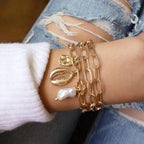 Luxruy Modern Bohemian Gold Color Moon Leaf Crystal Opal Open Bracelet Set for Women In Boho Beach Bangle Jewelry Style